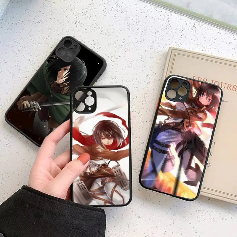 

Anime girl Mikasa Attack on Titan Phone Cases Matte Transparent for iPhone 7 8 11 12 s mini pro X XS XR MAX Plus cover funda