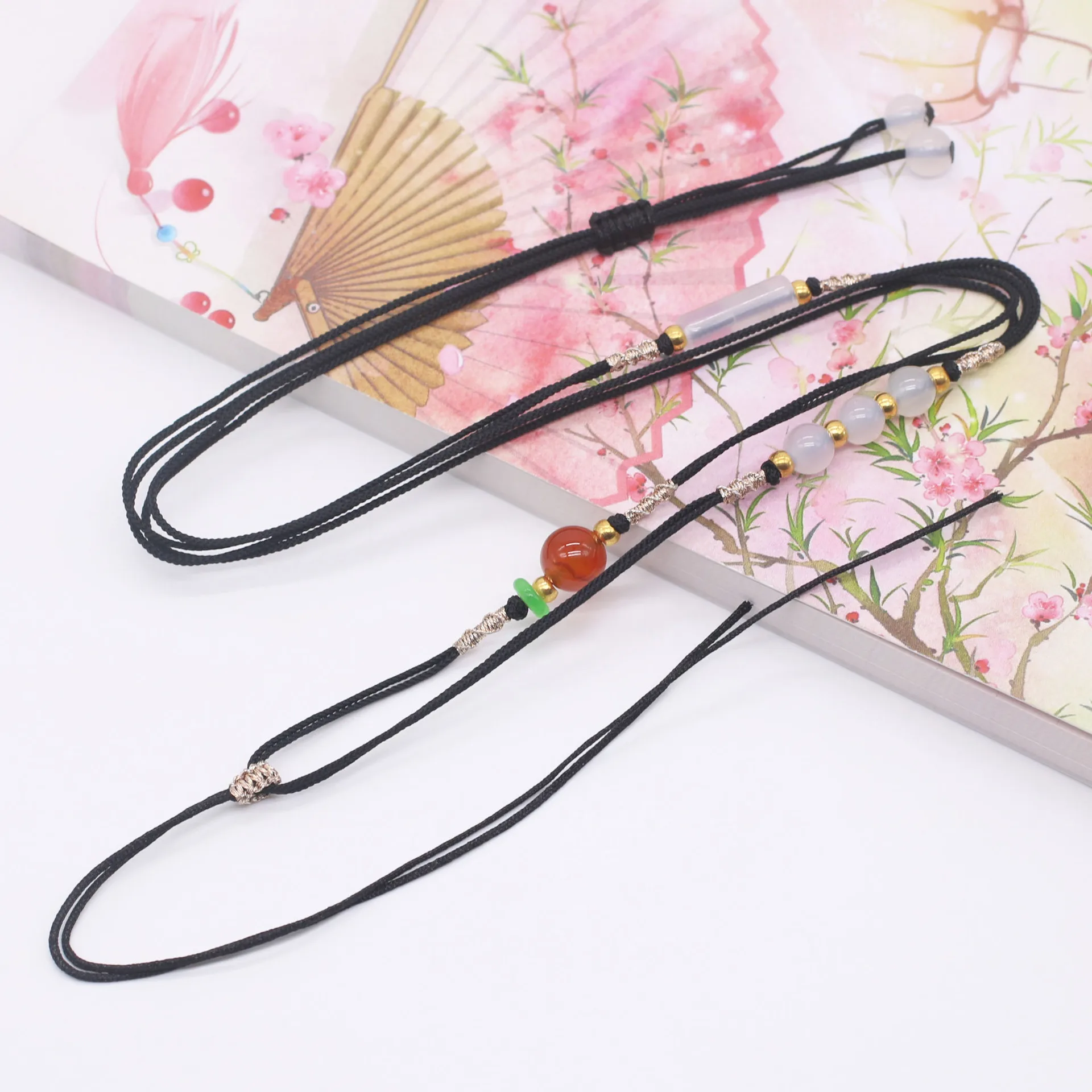 5Pcs/Lot Hand-woven  jade agate pendant lanyard mambo rope sweater chain lanyard homemade jewelry DIY materials adjustable