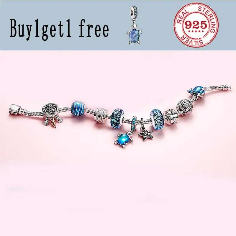

925 sterling silver summer ocean series blue secret fish starfish tortoise glass shell pandorapandorabracelet