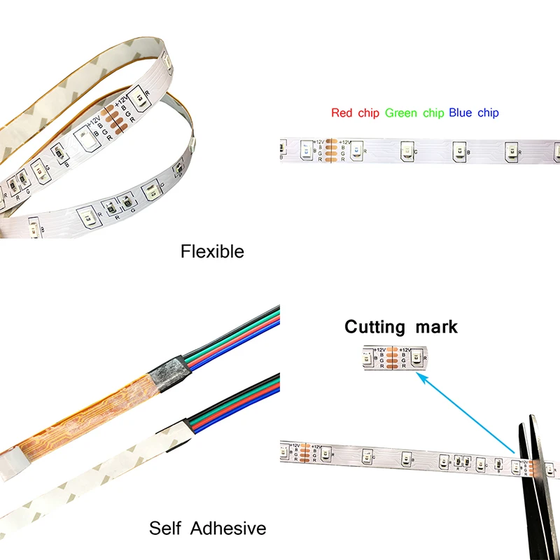 Светодиодная ленсветильник RGB 5 м 12 В постоянного тока 3528 2835 RGB/белый/теплый белый