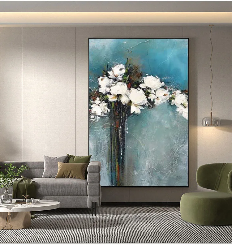 

Hand Painted Rose Flower Oil Painting On Canvas Frameless Abstract Living Room Sofa Background Wall Floor Mural