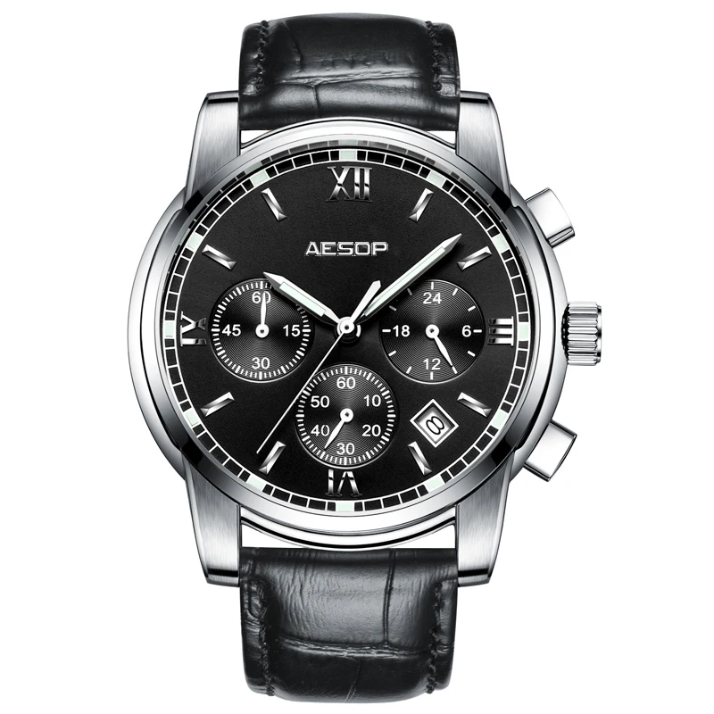 Black white black AESOP мужские спортивные часы, сапфировые Мужские кварцевые наручные часы, мужские часы из нержавеющей стали с датой, синие водонепроницаемые часы, мужские часы - Цвет: Black white black