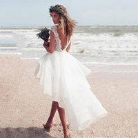 chic scoop cap sleeve high low wedding dress custom made backless lace bride dress short front long back bridal gown