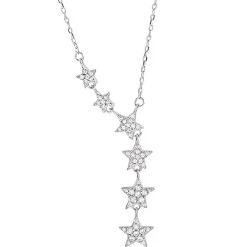 

925 Sterling Silver Diamond Star Necklace, Forest Style Sweet and Fairy Jewelry XL006MAYD