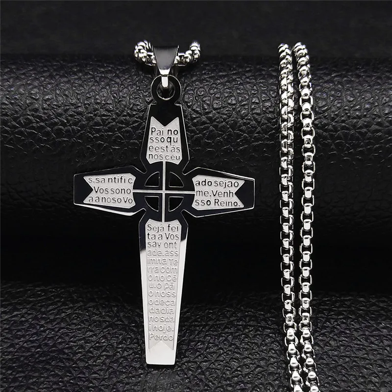 

Stainless Steel Cross Christian Statement Necklace Big Bible Verses Necklace Pendant Jewelry chaine acier inoxydable N4293S05