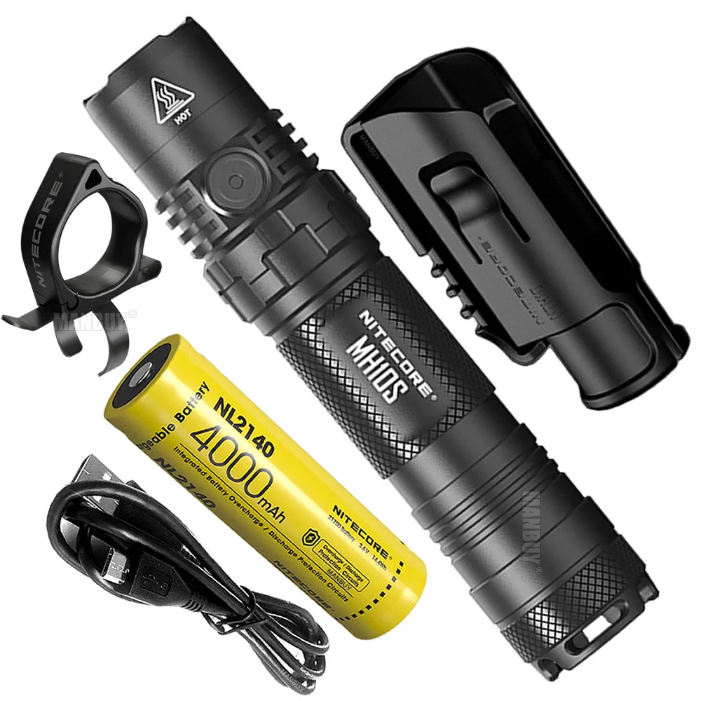 Nitecore MH10S 1800 Lumens LED Rechargeable Flashlight EDC Torch 4000mAh 21700 Battery + NTR10 Tactical Ring Pro Outdoor Camping