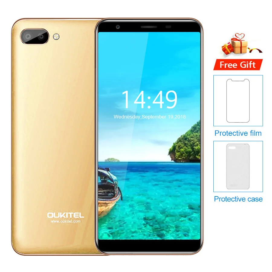 Oukitel C11 5," HD 18:9 Android 8,1 1 ГБ ОЗУ 8 Гб ПЗУ смартфон MTK6580A четырехъядерный 5MP+ 2MP/2MP 3400 мАч 3g мобильный телефон - Цвет: Gold