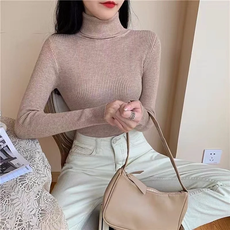 

Autumn And Winter High Collar Bottoming Female 2023 Slim Long Sleeve Medium Thick Sweater To Play The Bottom Large Size Sweater
