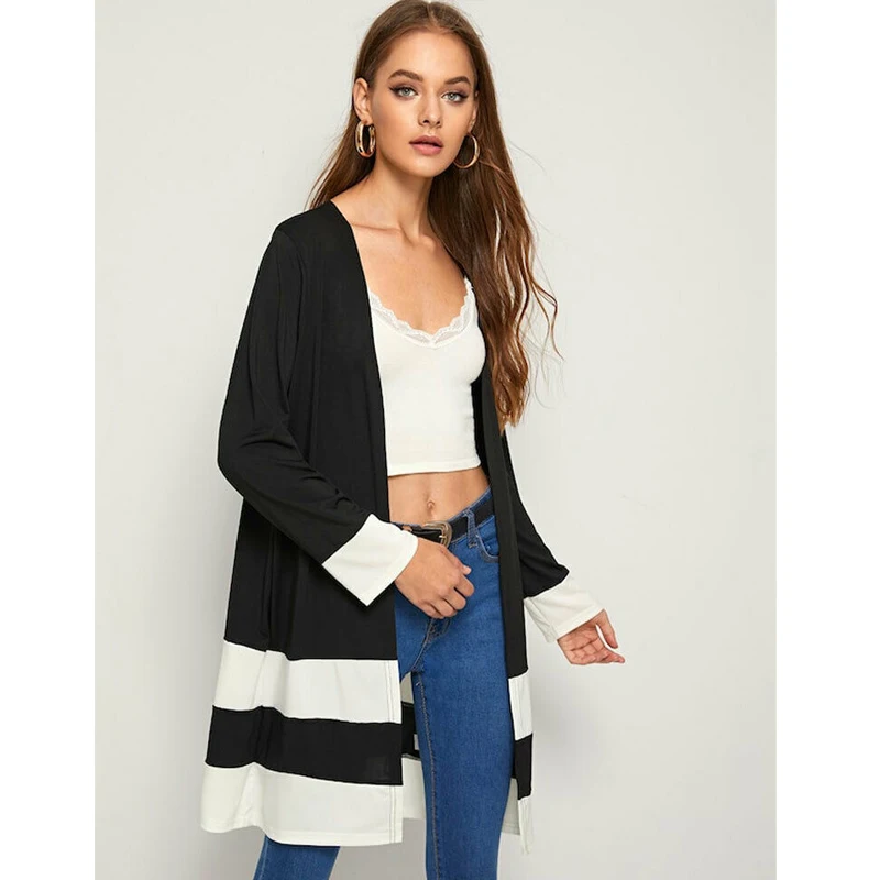 Women Ladies Waterfall Cardigan OL Office Trench Long Coat Duster Open Slim Patchwork Color Casual Streetwear | Женская одежда