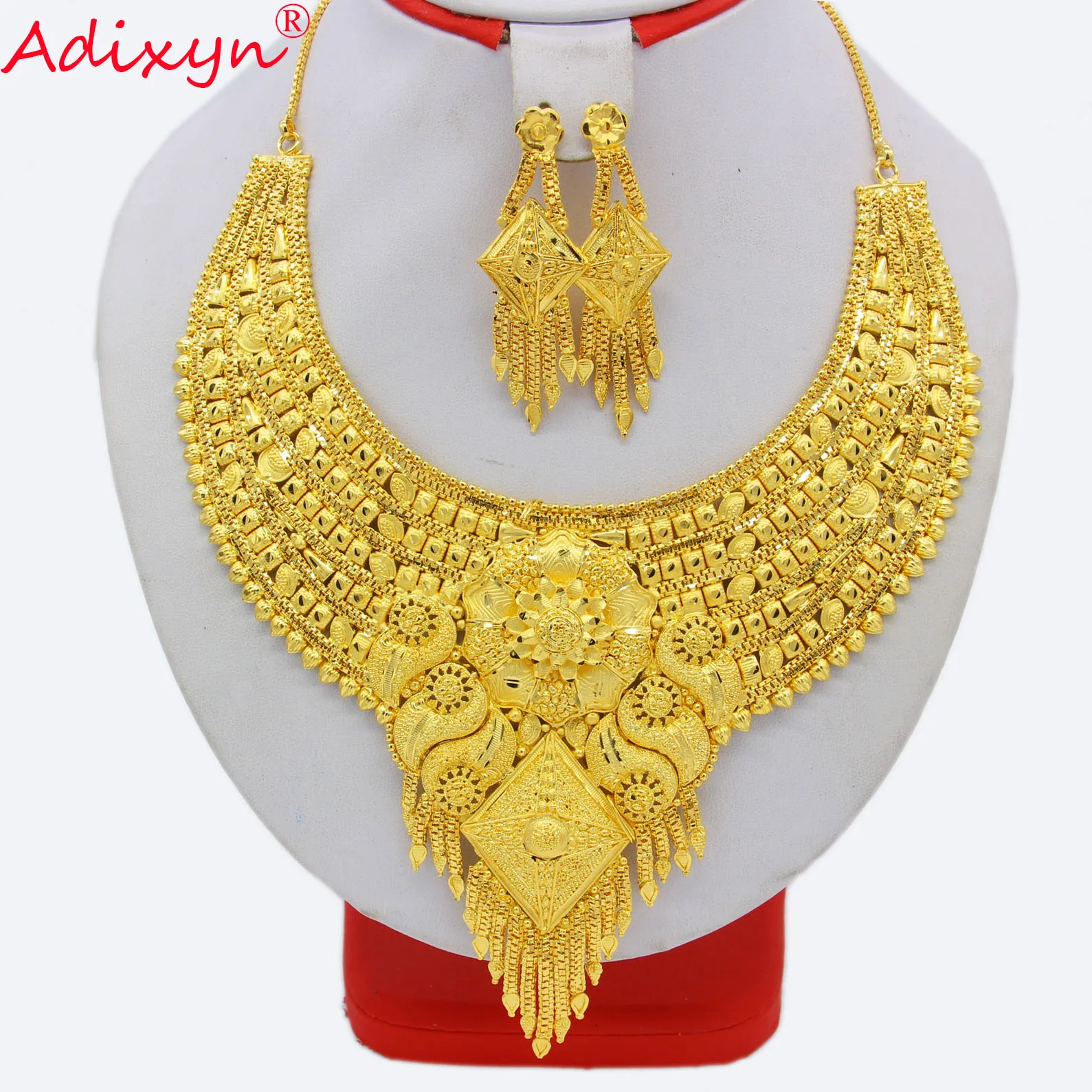 Adixyn Индия набор украшений для женщин девочек Чокеры золотой цвет цепь/серьги