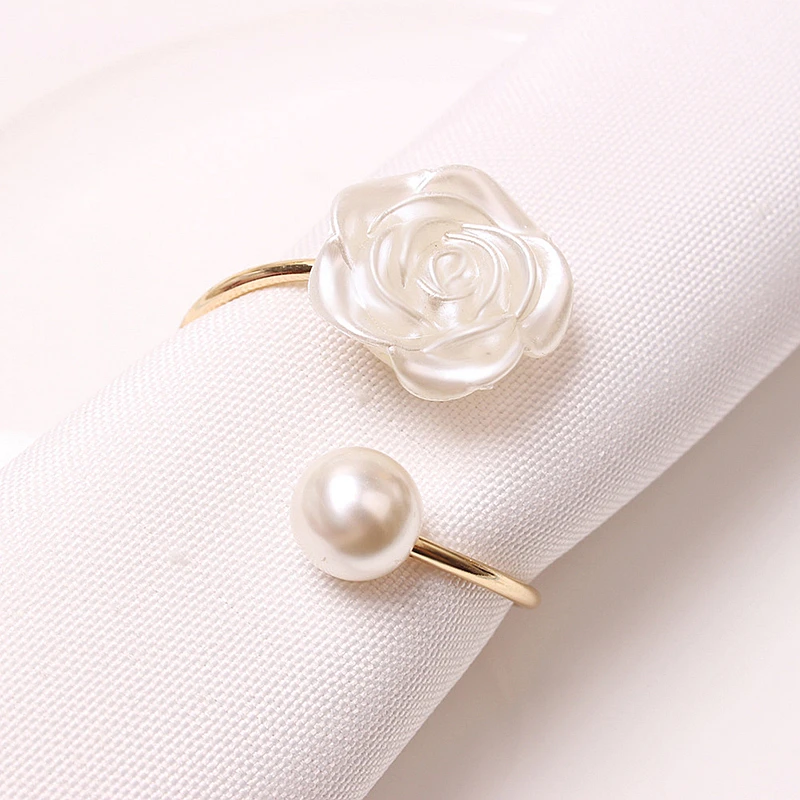 

1PC Romantic Personality Metal Napkin Ring Rose Pearl Decor Napkin Elegant Western Buckle Napkin Ring Wholesale