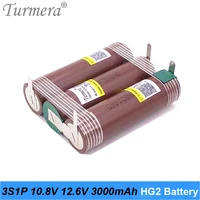 turmera 3s 12v 4s 16 8v 5s 21v 18650 hg2 3000mah battery 30a soldering for 10 8v 14 4v 18v screwdriver battery replace ni mh use