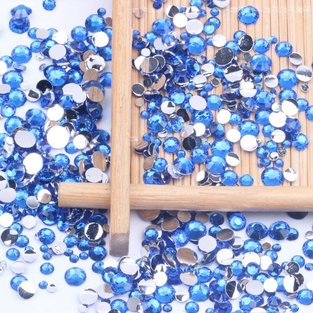 Темно-Синие стразы из смолы 2-6 мм круглые с плоской спинкой без горячей фиксации