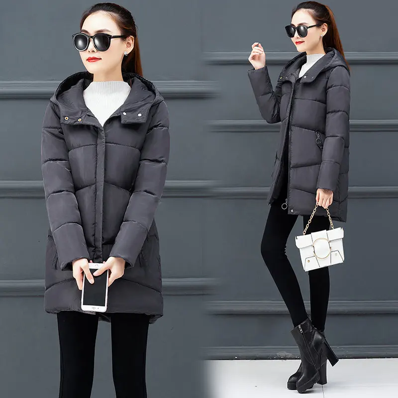 Негабаритных капюшоном зимнее пуховое пальто женская куртка теплая уплотненная