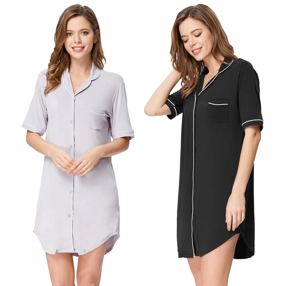 Zexxxy Женская Удобная мягкая Пижама с коротким рукавом платье из модала хлопок v