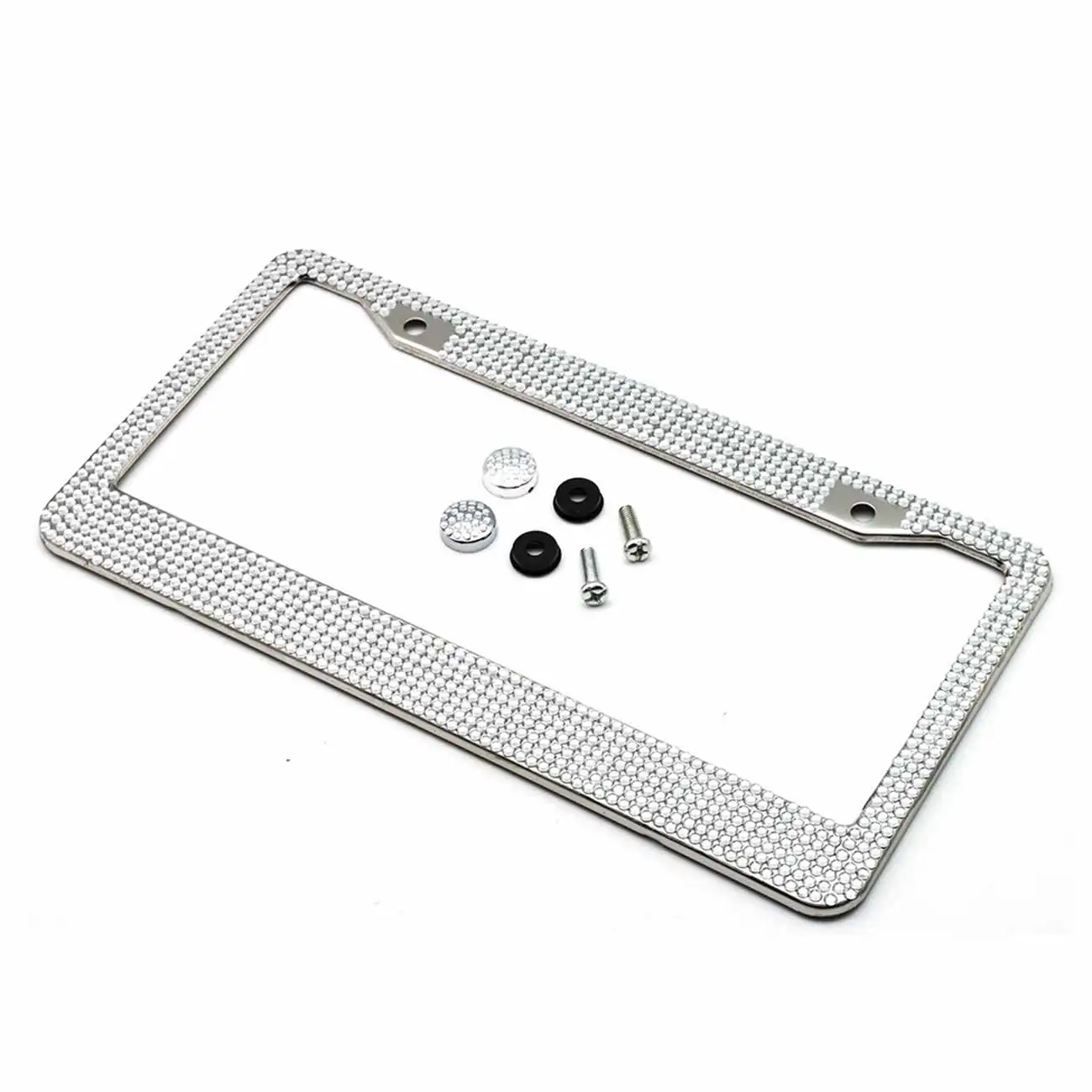 

License Plate Frame with Bling Crystal Decoration Stainless Steel Handcrafted Rhinestone Plate Edge Protect Car Accessories