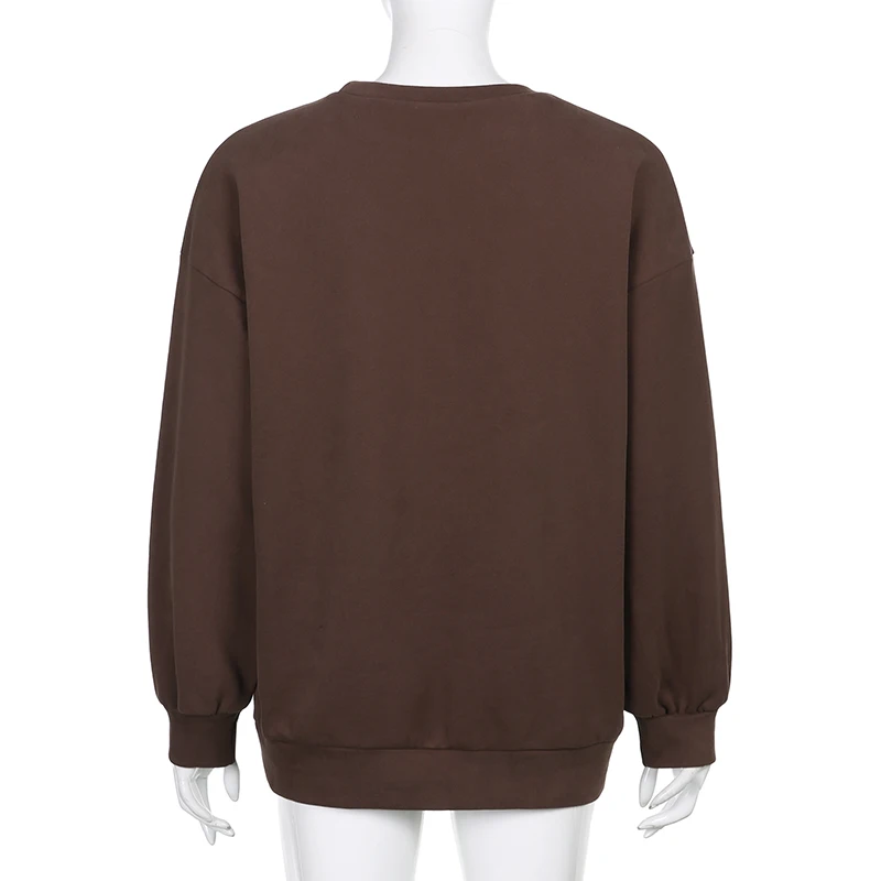 

Rockmore Brown Pullovers Sweatshirts Women 90S Aesthetic Oversized Hoodie Solid Casual Harajuku Warm Winter Female Sweat Shirt