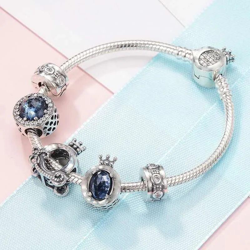 

2020 New 925 Sterling Silver New Crown Button With Pumpkin Car Beaded Bracelet Fit Original Pan Charm Diy Jewelry