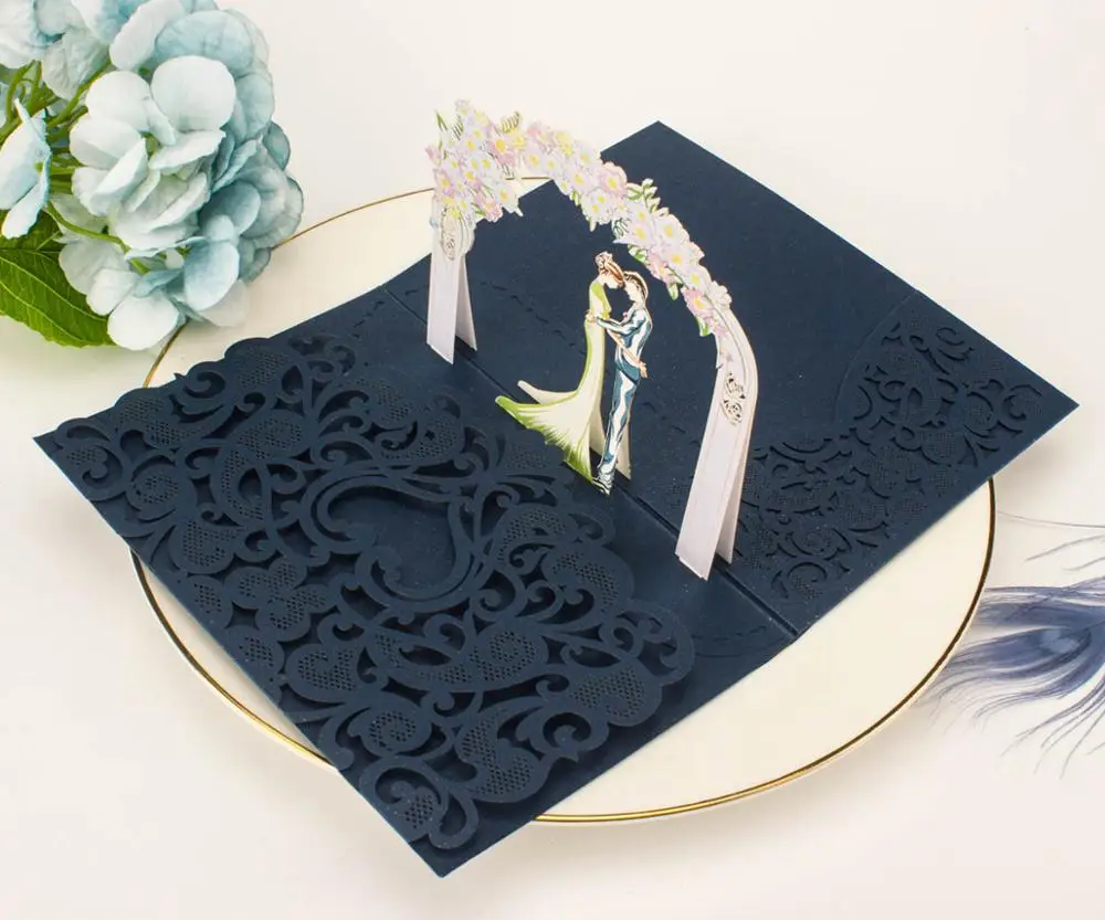 Бесплатная доставка 50X 3D темно-синий бордовый серый всплывающая Свадебная