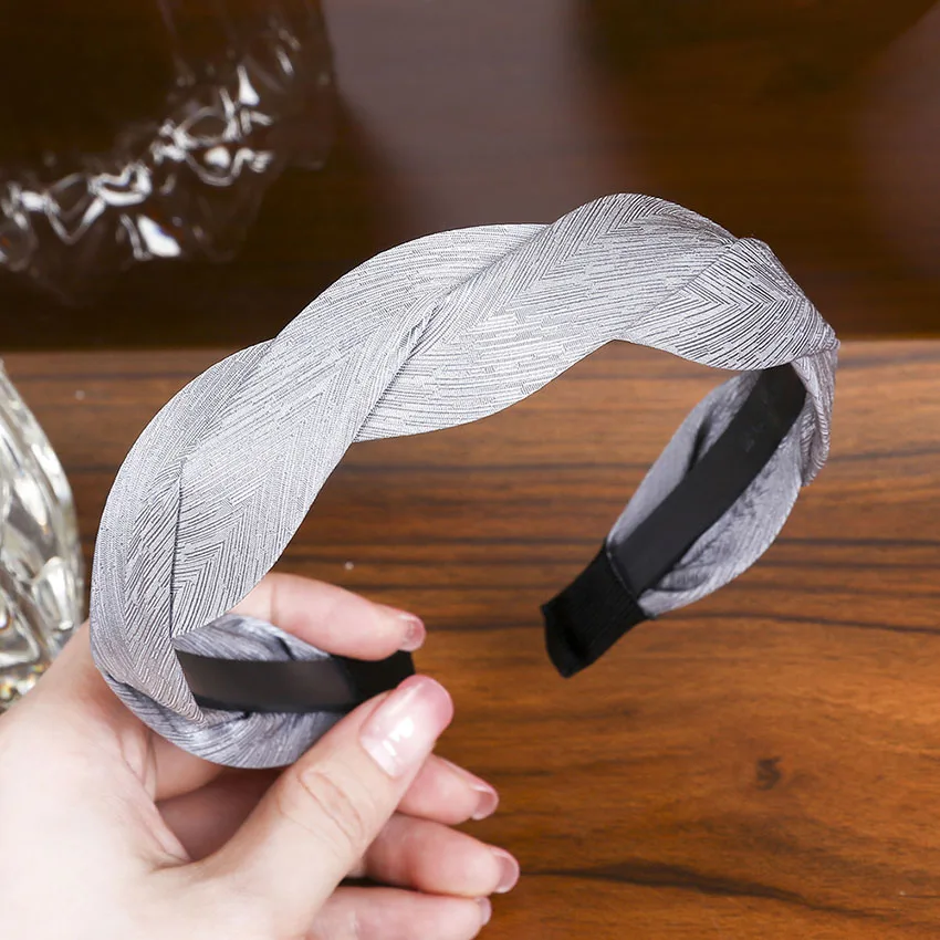 Leveo Twist Hairband для женщин Глянцевая s-образная головная повязка для волос ободок для девочек Новые плетеные головные повязки обруч для волос аксессуары - Цвет: Серый