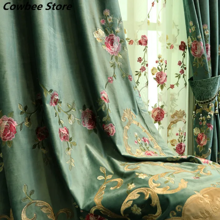 

Итальянская фланелевая занавеска с вышивкой в европейском стиле, простая современная роскошная Затемняющая оконная занавеска от пола до потолка для гостиной