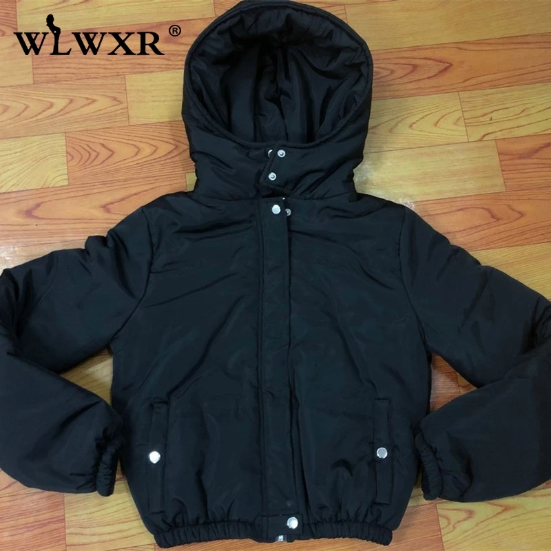 WLWXR зимняя черная укороченная куртка-пуховик с капюшоном Женская однотонная