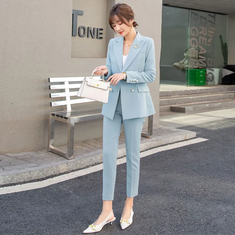 

Женский офисный костюм из 2 предметов, элегантный деловой костюм из блейзера и брюк-карандаш