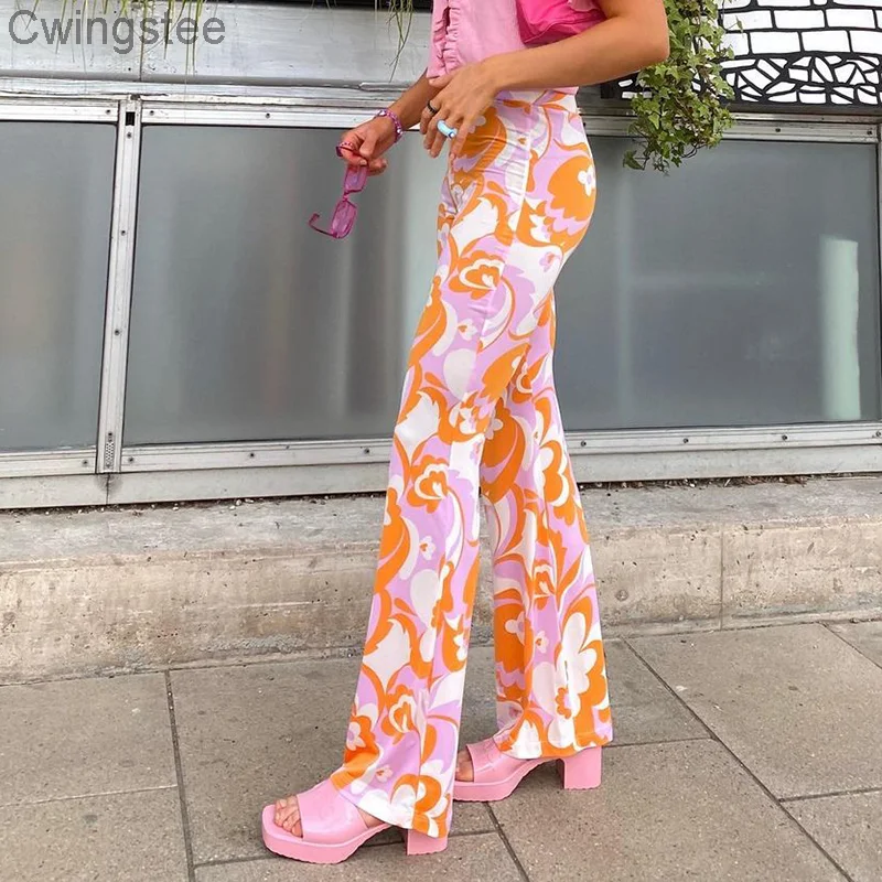 

2021 New Vintage High Waist Pants Women Casual Floral Print Straight Long Trousers Ladies Fashion Summer Skinny Y2K Sweatpants