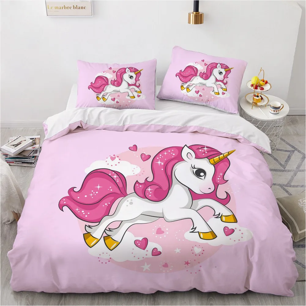 

3D Custom Design Cartoon Unicorn Bed Linen Comforther Covers Pillow Sham Full King Queen Super King Twin Size Purple Bedclothes