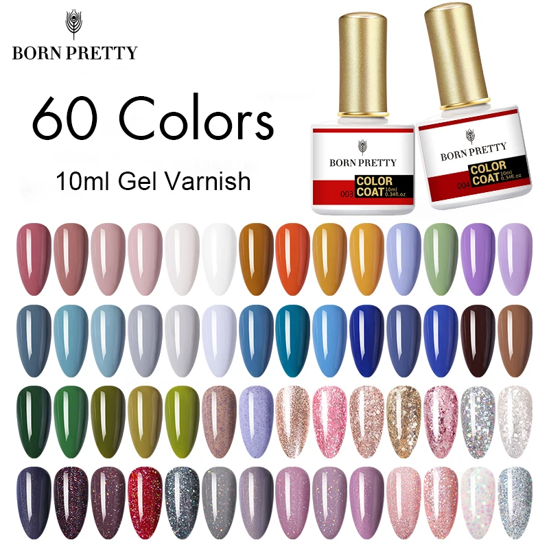

BORN PRETTY 60 Colors Gel Nail Polish Glitter Soak Off UV Gel Nail Color Manicuring Base Top Coat Nail Art Design Vanish