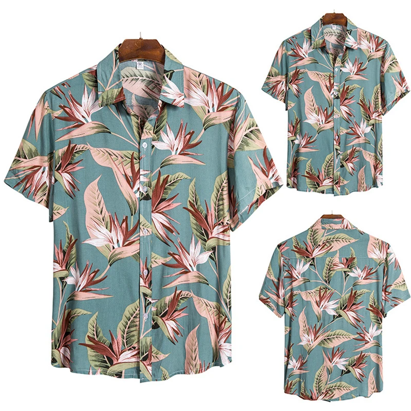 

Летняя мужская повседневная футболка с коротким рукавом Свободные топы мягкая удобная блуза В гавайском стиле с цветочным принтом пляжное ...