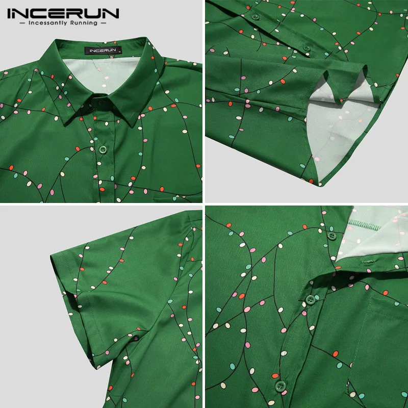 

INCERUN Fashion Print Short Sleeve Shirts Men Turn Down Collar Blouse Summer Button Floral Camisa Men Casual Pocket Shirts 3XL 7