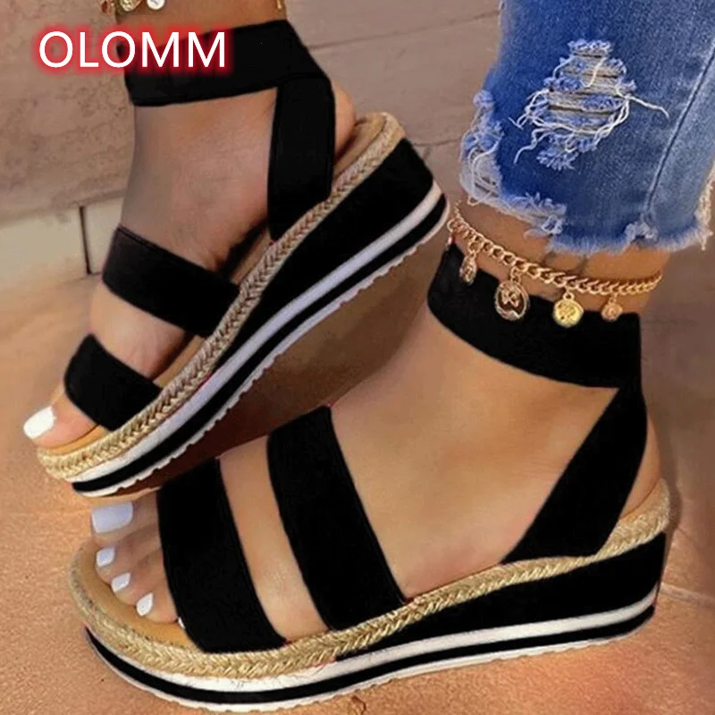 

2021 Summer New Flat Open Toe Sandals Fashion Slope with Color Matching Hemp Rope Large Size Red Women Sandals Women Shoes