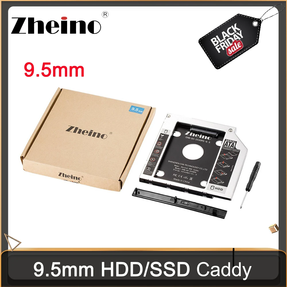 Zheino алюминиевый 9,5 мм 2nd HDD SSD Caddy 2,5 SATA для SATA рамка Caddy HDD чехол адаптер отсек для ноутбука CD/DVD-ROM ODD