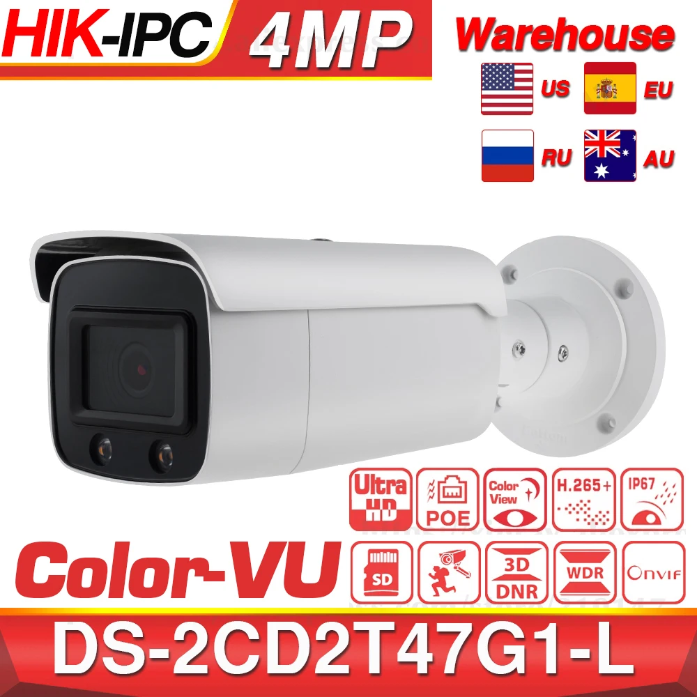 Hikvision цветная ip камера DS 2CD2T47G1 L 4 МП Сетевая купольная пулевая сетевая POE H.265 CCTV sd