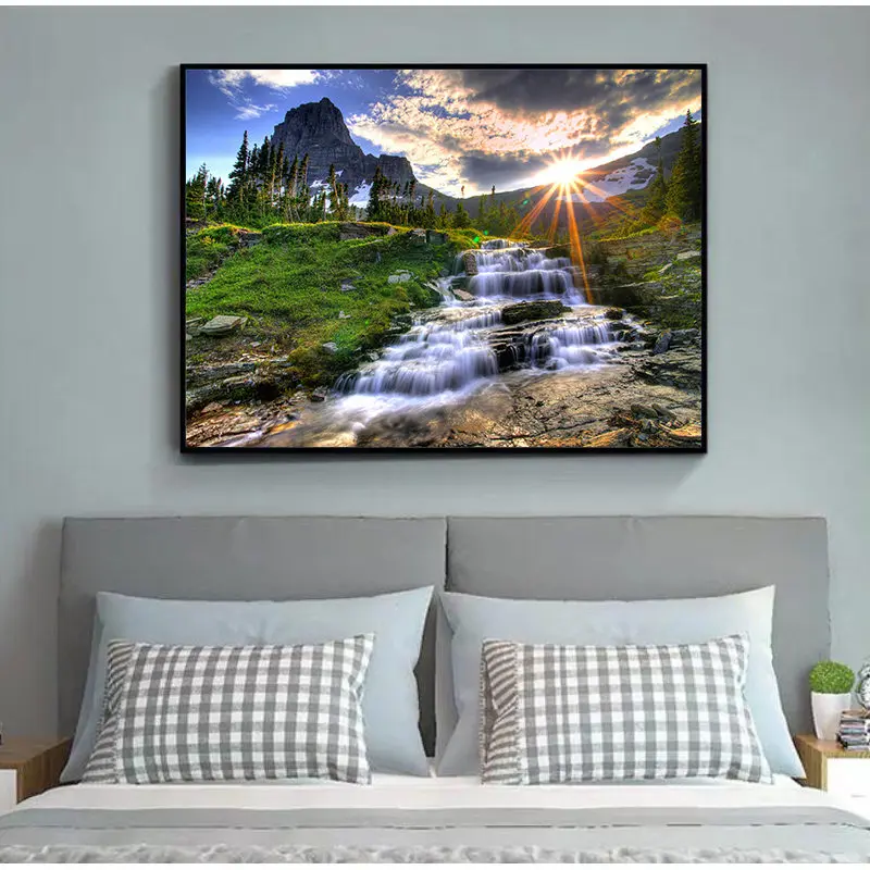 Лесной пейзаж холст Художественная печать Настенная картина горный водопад