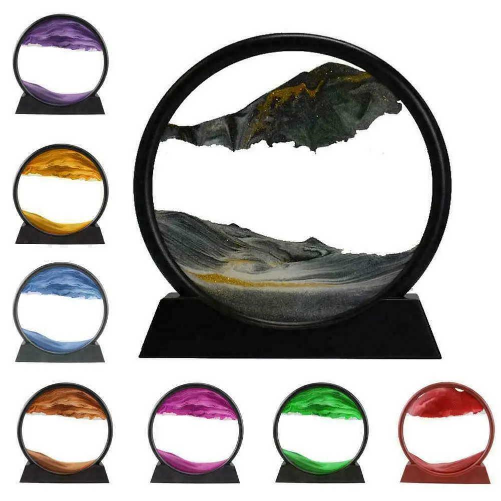 Волшебная картина 7/12 дюймов с движущимся песком искусство круглым стеклом 3D