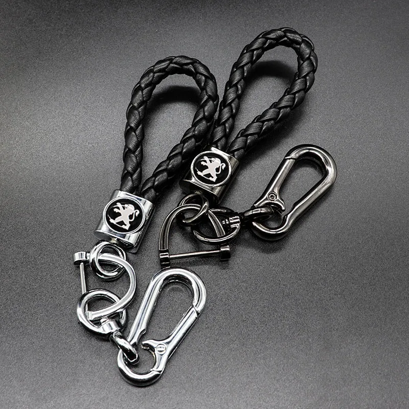 

Braided rope car keychain detachable metal 360 degree rotating horseshoe buckle men's keychain gift suitable for PEUGEOT-logo