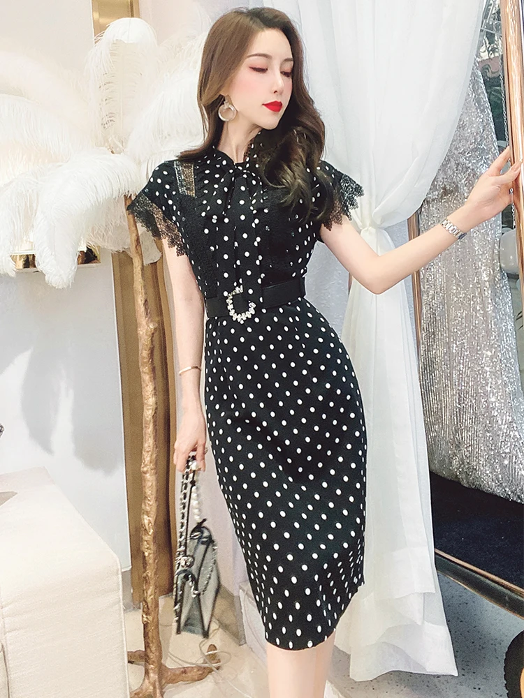 

French lace stitching polka dot dress women 2020 new Korean version of sleeveless summer