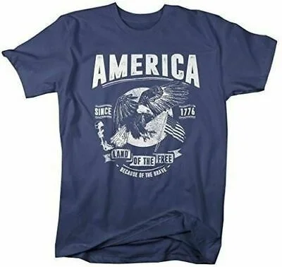 

Shirts By Sarah Mens Patriotic Home Of Free Because Of Brave T-Shirt 4th July...