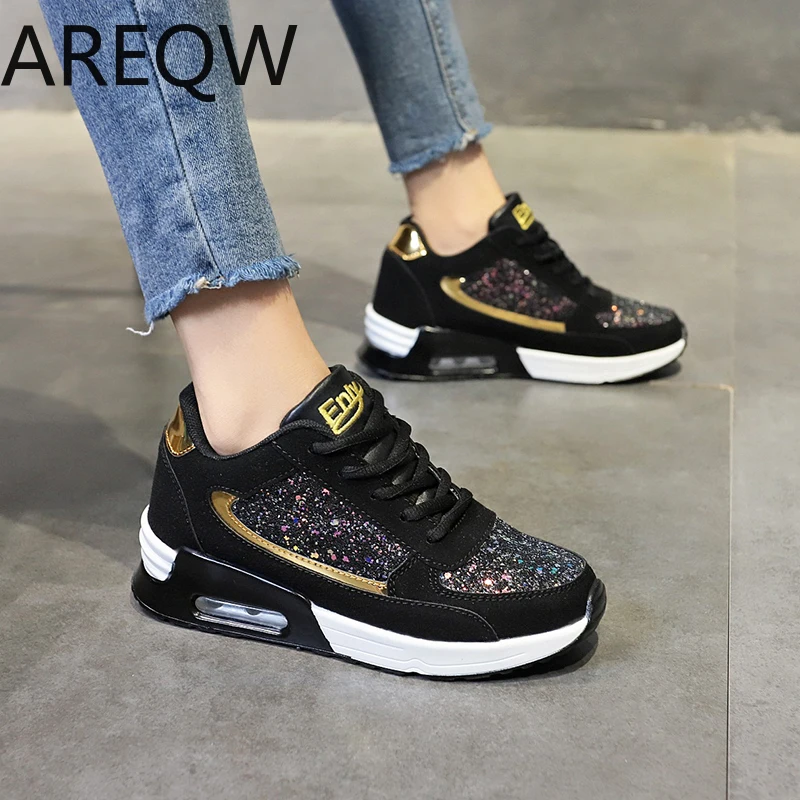 Женские Блестящие Кроссовки Новинка 2019 года сезон осень повседневная женская