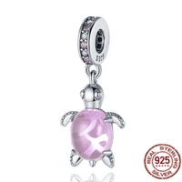 925 sterling silver mini turtle with pink back beads charms fit original 3mm braceletsbangle making diy women jewelry gift