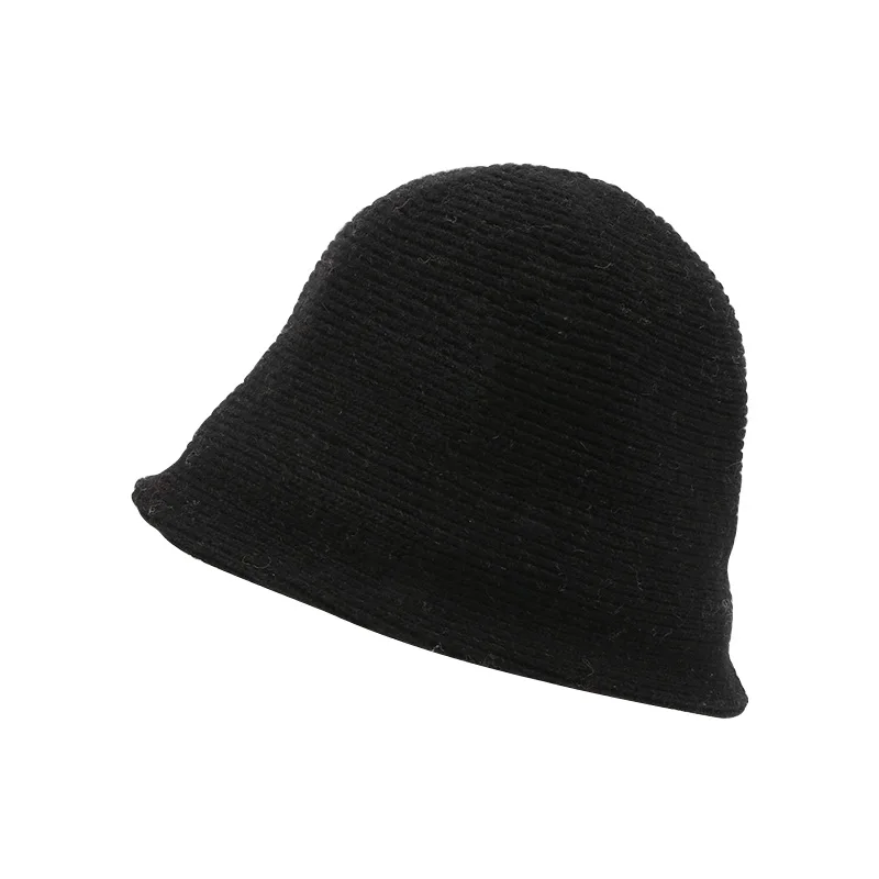 

Hat Women's Autumn and Winter Warmth and All-match Show Face Niche Knitted Wool Bucket Korean Ins Bell-shaped Black Basin Hat