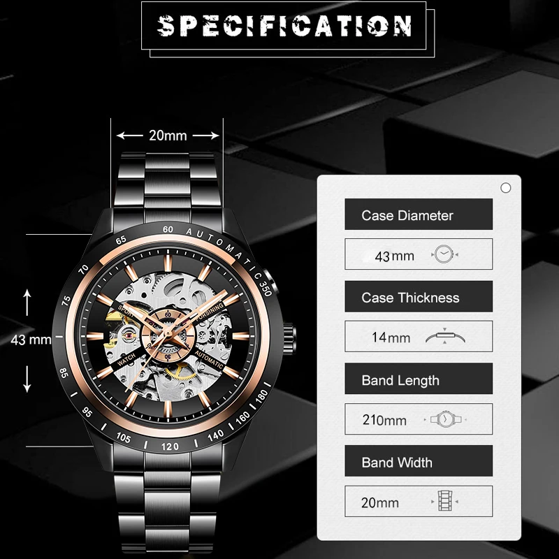 Модные мужские механические часы FORSINING черный скелет Мужские Аналоговые