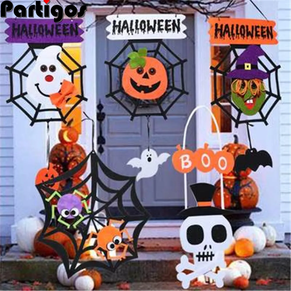

Halloween Hanging Decoration Tag With Happy Halloween Sign Pumpkin Skull Ghost Horror Props for Bar KTV Home Party Supplies