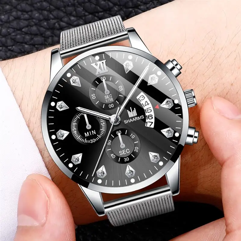 2019 мужские часы с бриллиантами деловые из нержавеющей стали аналоговые