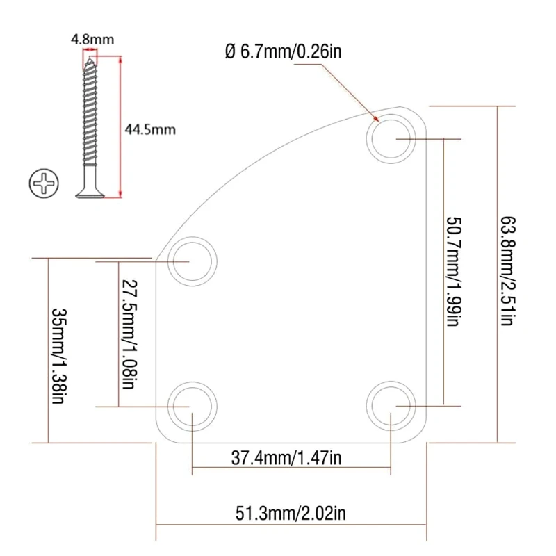 

X7AC Neck Plate Curved Cutaway Semi Neck Joint Back Mounting Plate 4 Holes with Screws Guitar Bass Parts Replacements