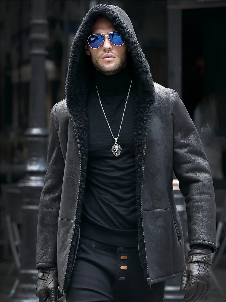 Высококачественная куртка из натуральной кожи с мехом в одном мужское зимнее