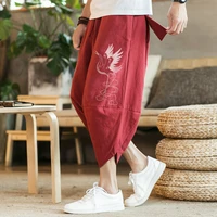 east style loose radish harem pants wide leg pants with print crane bloomers big size type clothes oriental man red black grey