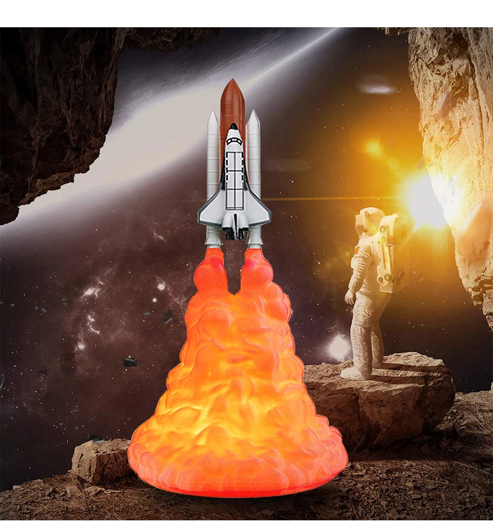 Прямая поставка, 3D принт, Космический Шаттл, лунная лампа, USB перезаряжаемая ракета, ночник, светильник для любителей космоса, Домашний Настольный светильник, украшение